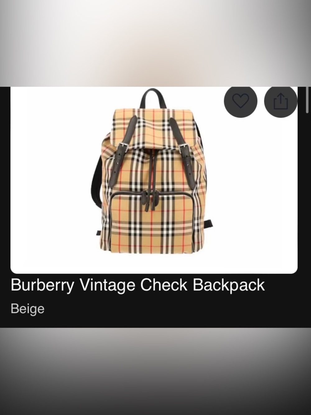 Burberry Beige Vintage Check Backpack with Leather Trim